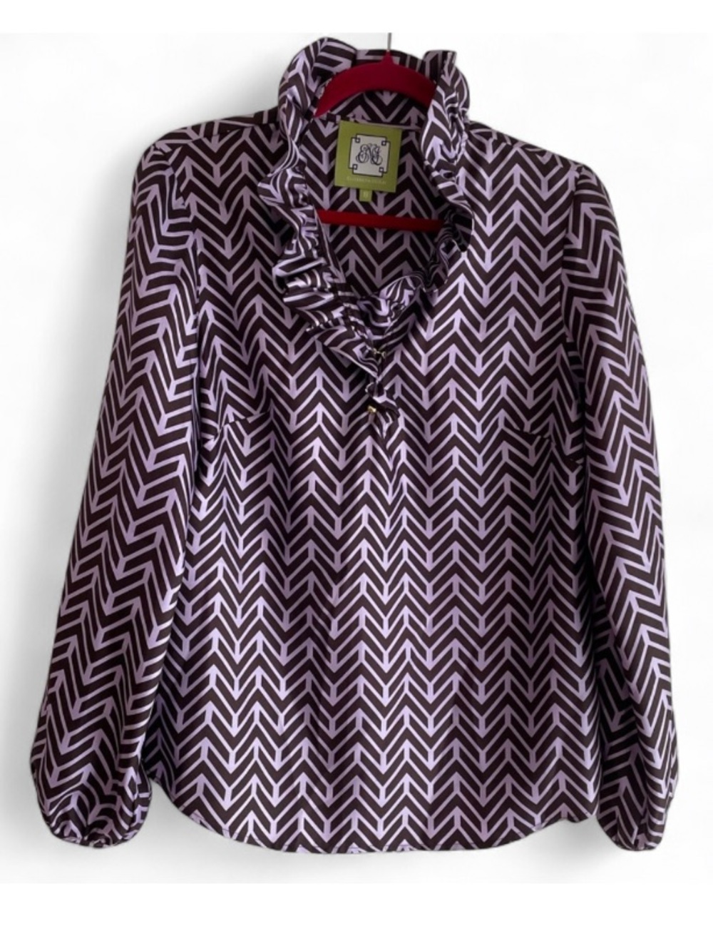 Elizabeth McKay Lavender 100% Silk Ruffle Neck Long Sleeve Blouse Size 8